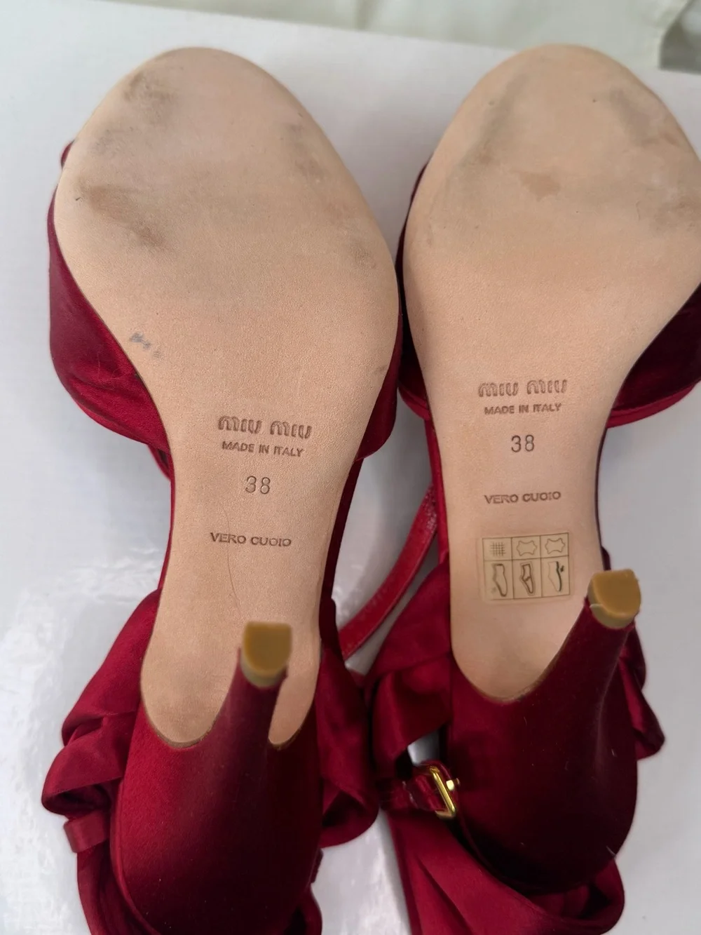 Miu Miu Crimson Satin Knotted Peep-Toe Heels